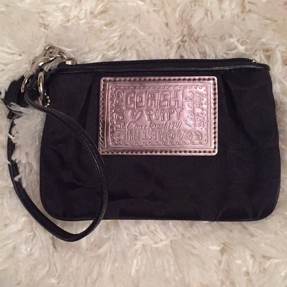 Coach Black Wristlet with Metallic Accent NWOT